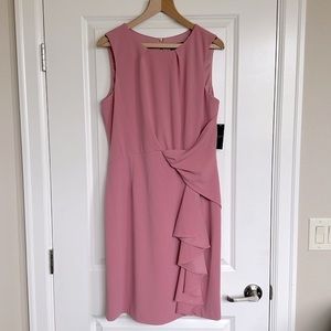 Tahari ASL Sheath Dress Women’s sz 14 Side Drape Career Ruffle Pale Rose Pink